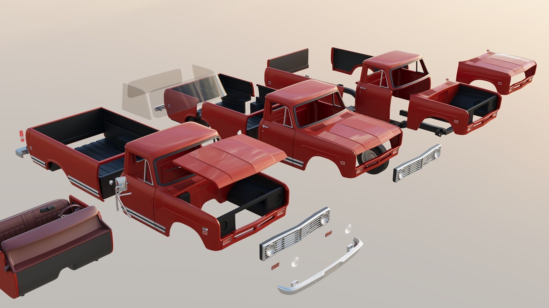 International Pickup Long Bed 1972 3D print model_21