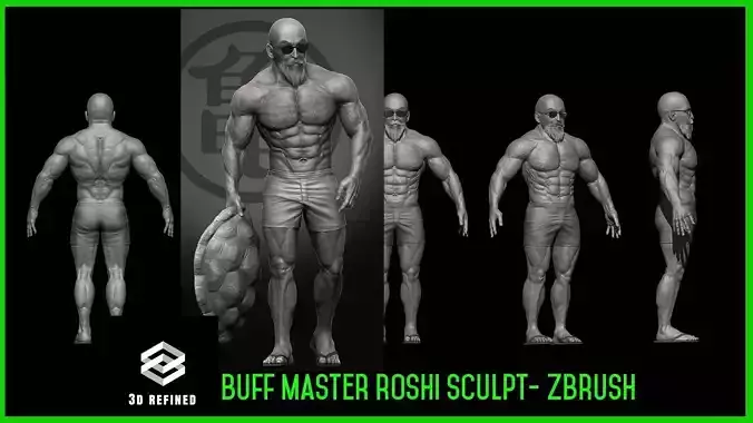 Master Roshi buff male Character Model zbrush sculpt Low-poly 3D model