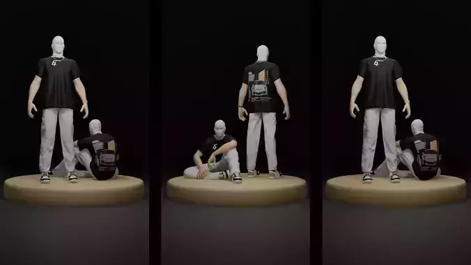 T-shirt Mockup  360 Loop of Standing and Seated Person 3D model