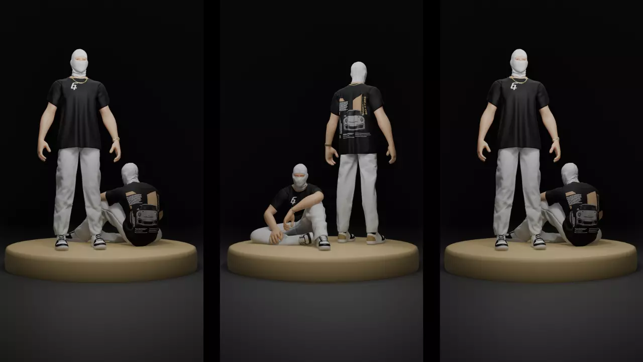 T-shirt Mockup  360 Loop of Standing and Seated Person 3D model_0