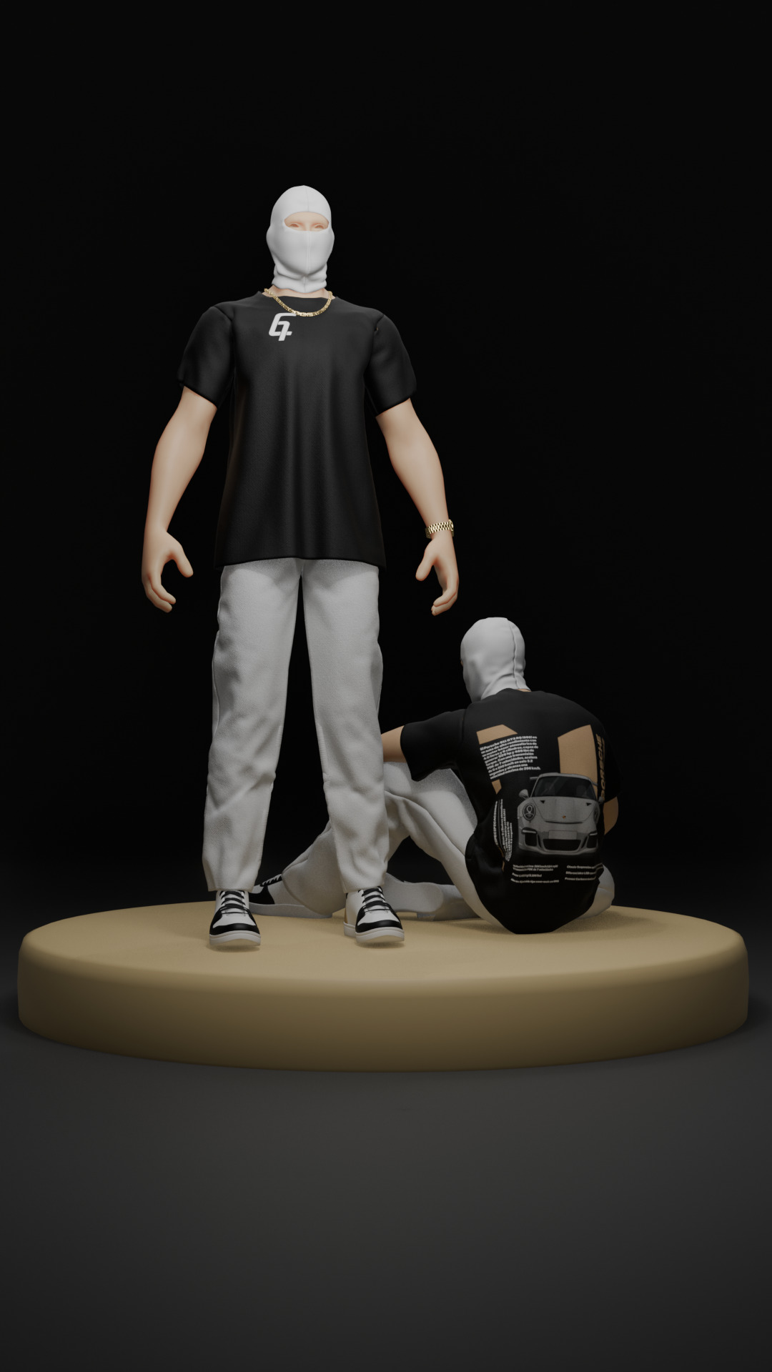 T-shirt Mockup  360 Loop of Standing and Seated Person 3D model_3