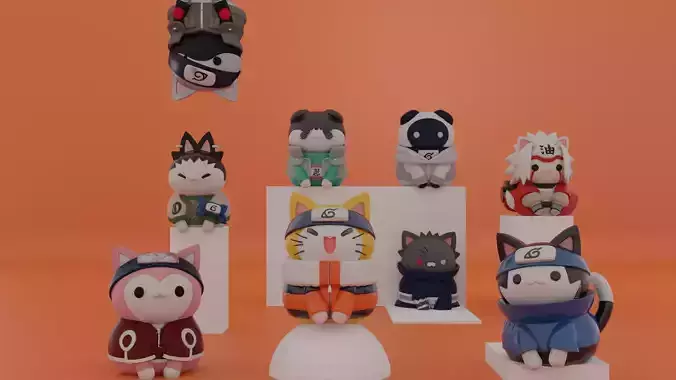 pack narucat Pack Completo Gatos Ninjas 9 figuras 3D print model