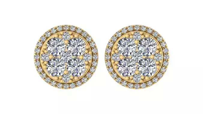 Elegant Round Cluster Diamond Stud Earrings