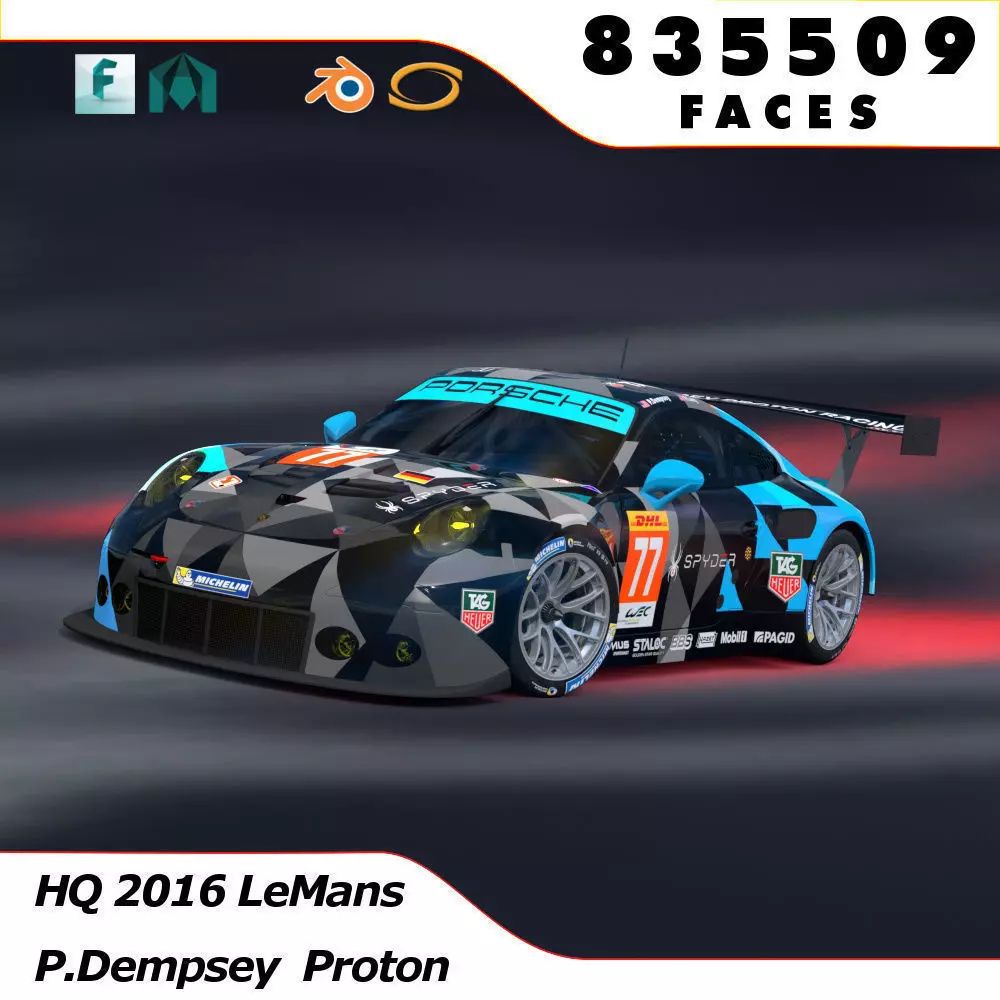 Porsche 2016 GT3 R - Dempsey Proton Racing Le Mans 3D model_0