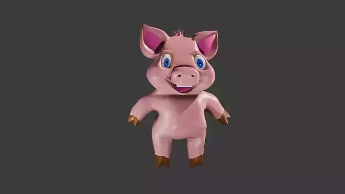 Cute Stylized Pig 3D Model with Low Poly  and Game Ready  
