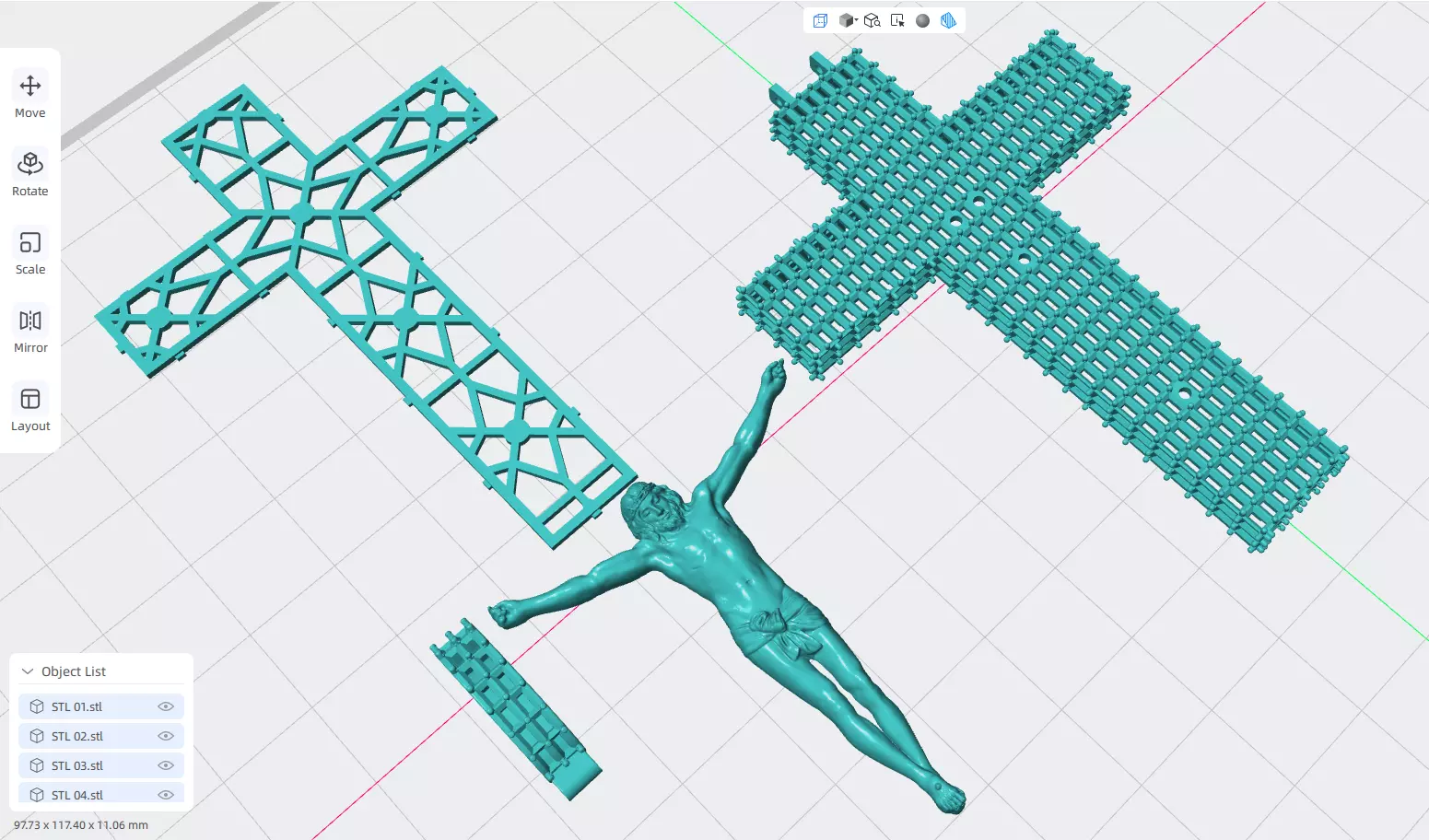 BIG BAGUETTE Jesus Cross Pendant 3D print model_0