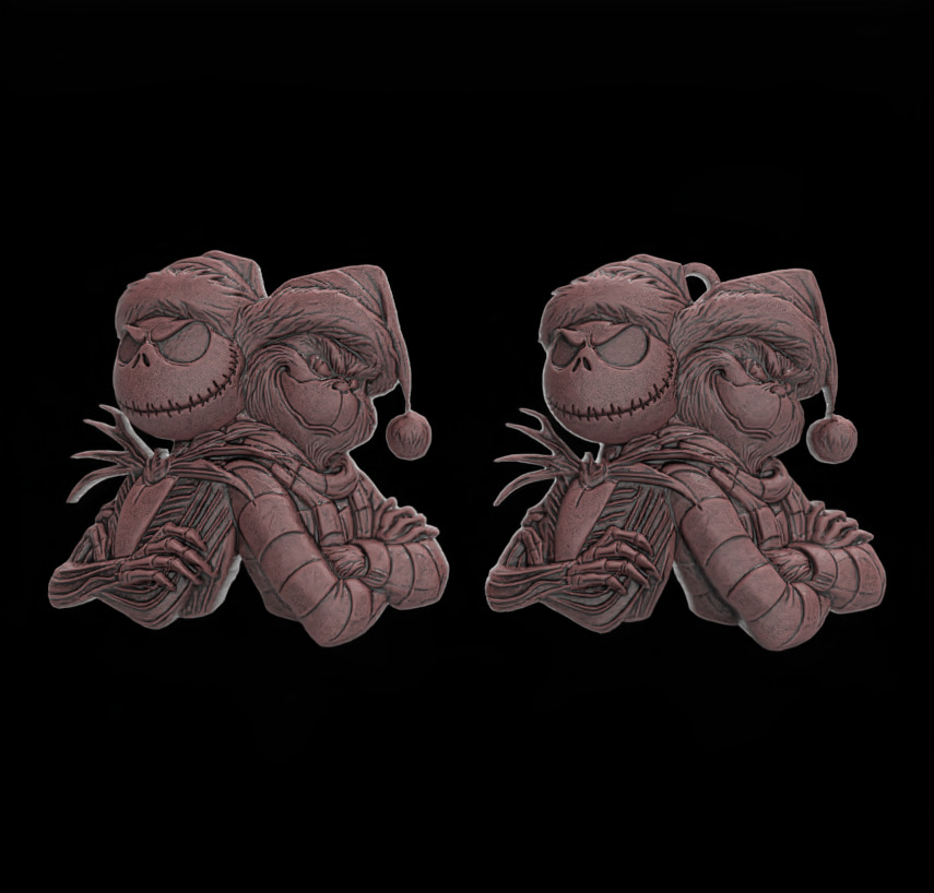 Jack Skellington and Grinch 3D Bas-Relief Model for CNC  3D print model_2