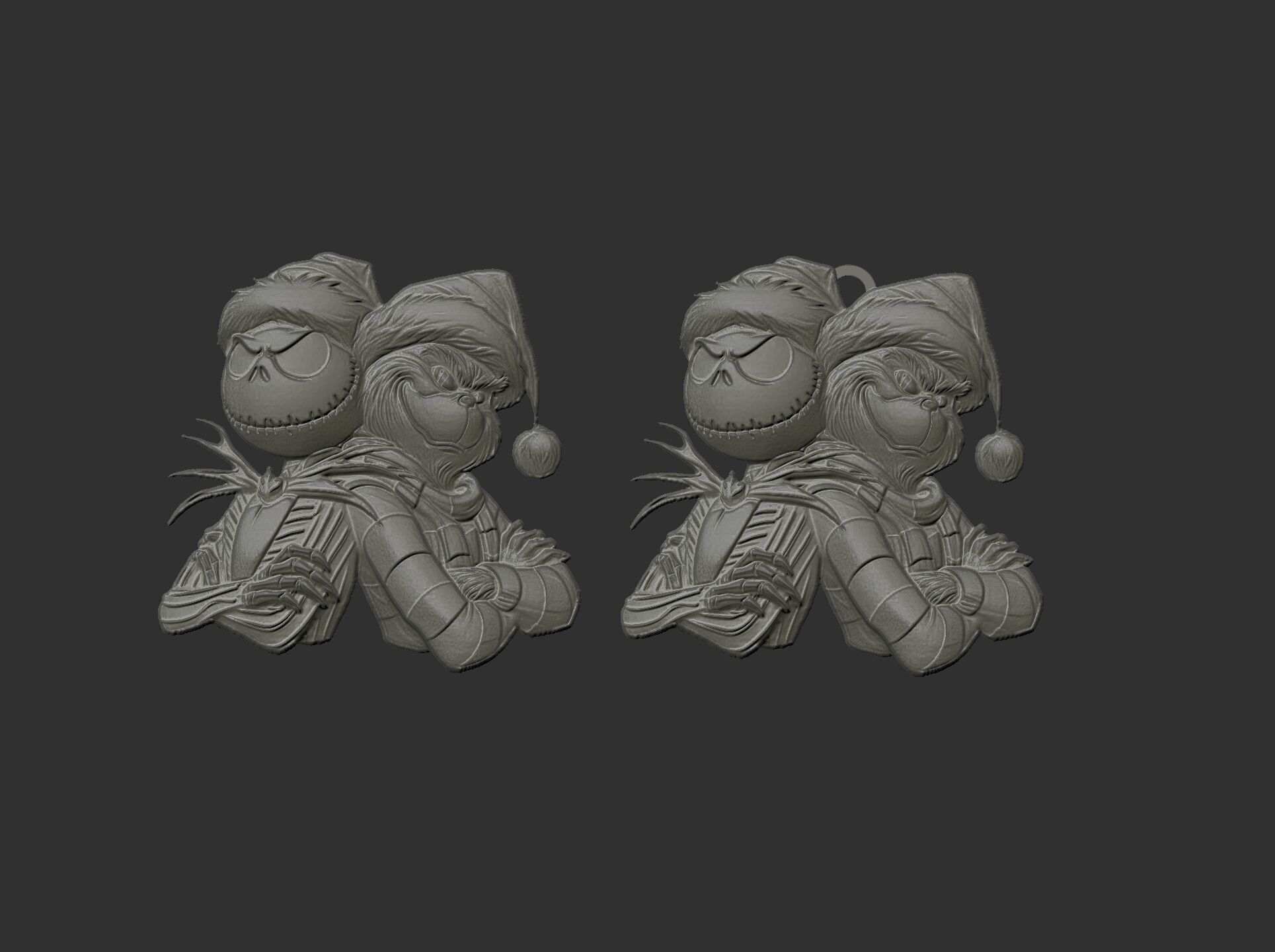 Jack Skellington and Grinch 3D Bas-Relief Model for CNC  3D print model_13