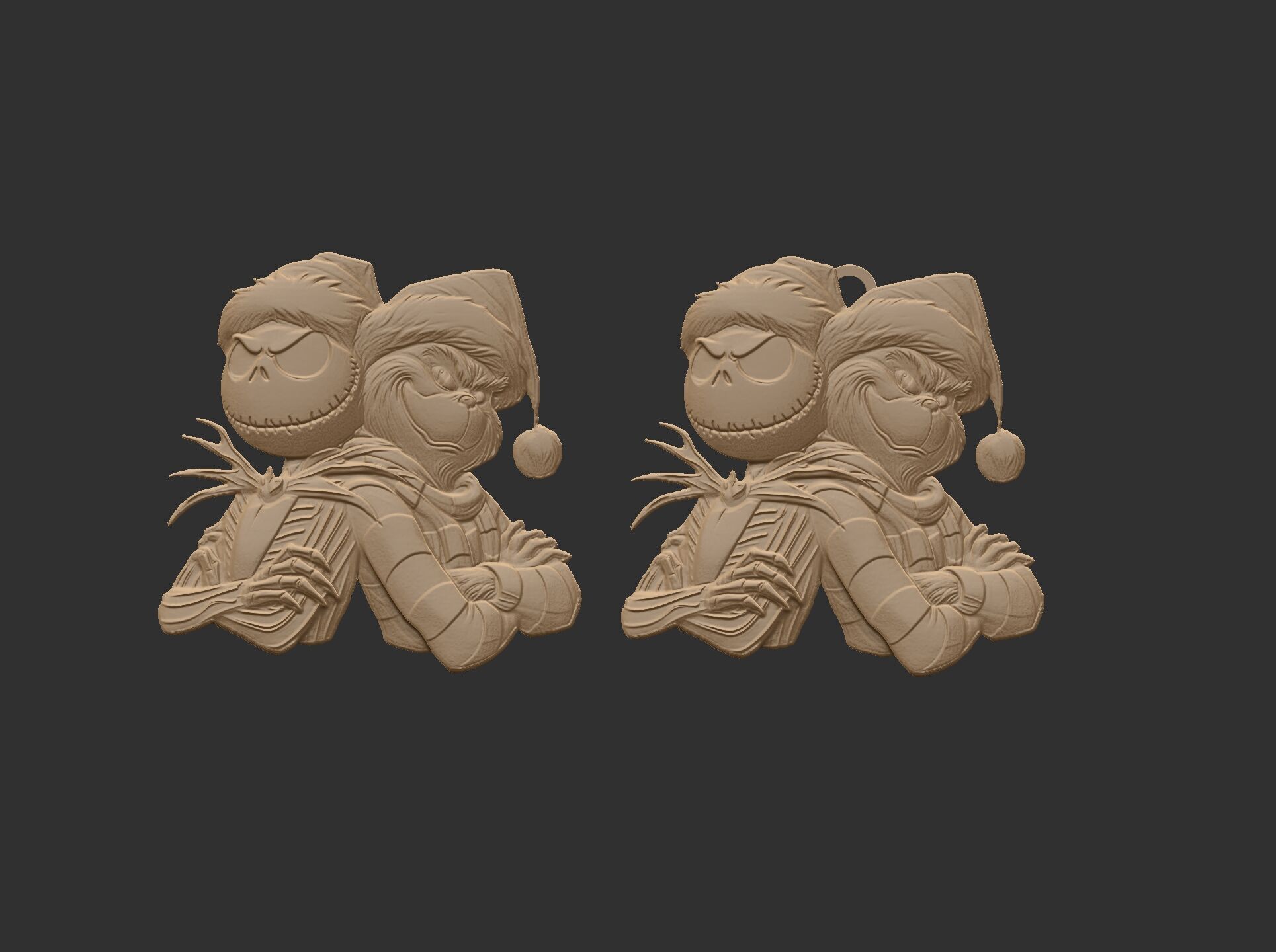 Jack Skellington and Grinch 3D Bas-Relief Model for CNC  3D print model_12