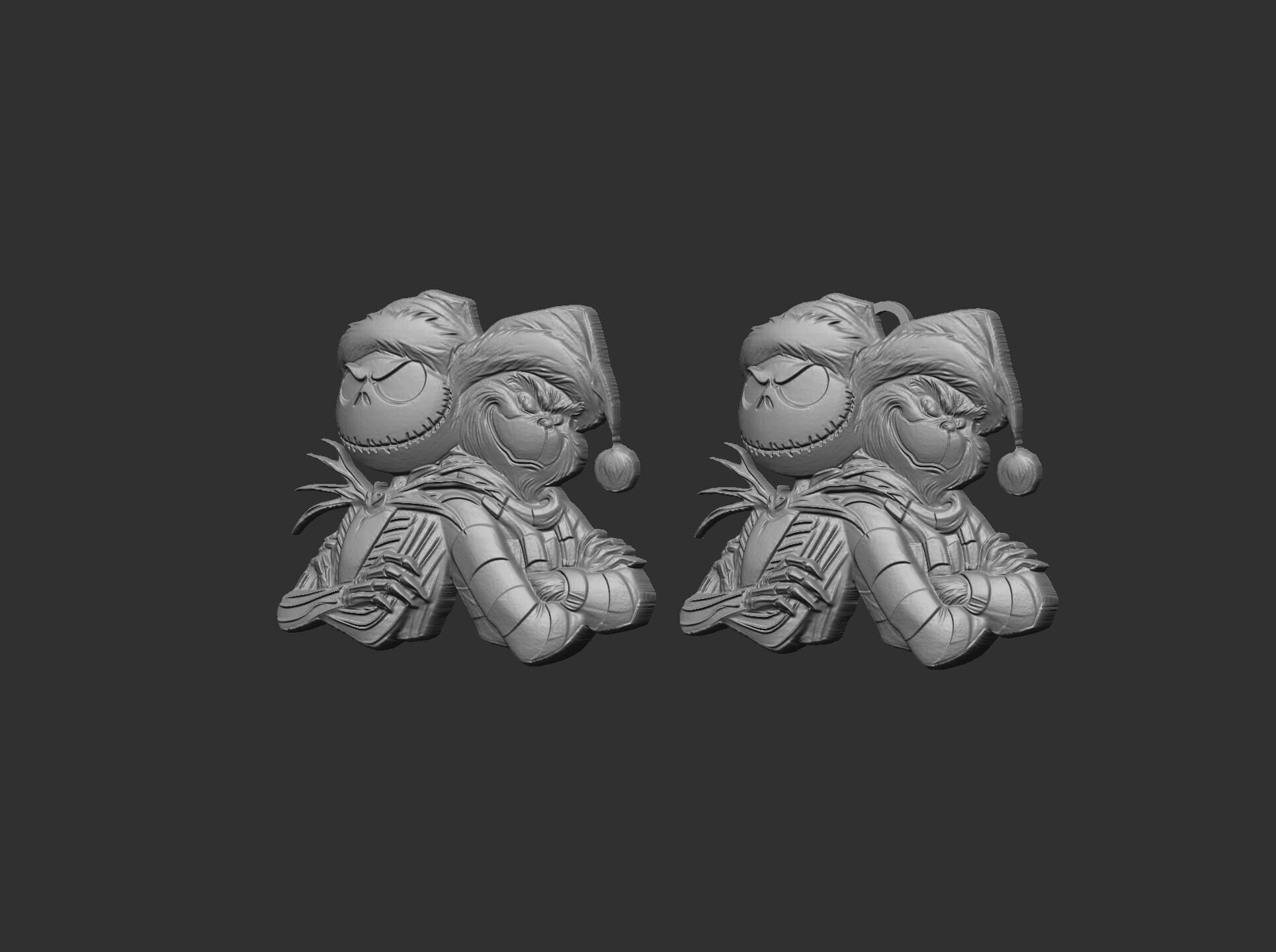 Jack Skellington and Grinch 3D Bas-Relief Model for CNC  3D print model_7