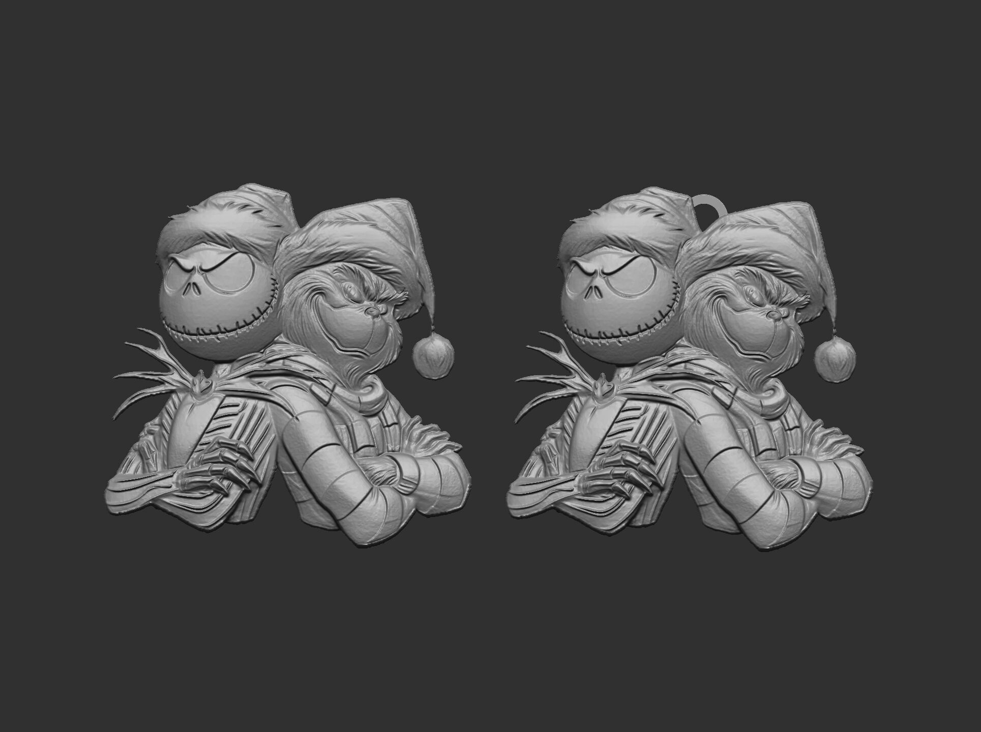 Jack Skellington and Grinch 3D Bas-Relief Model for CNC  3D print model_6