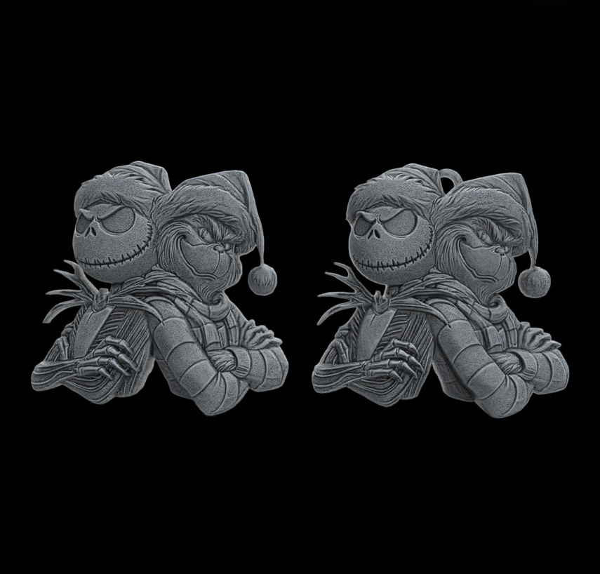 Jack Skellington and Grinch 3D Bas-Relief Model for CNC  3D print model_1