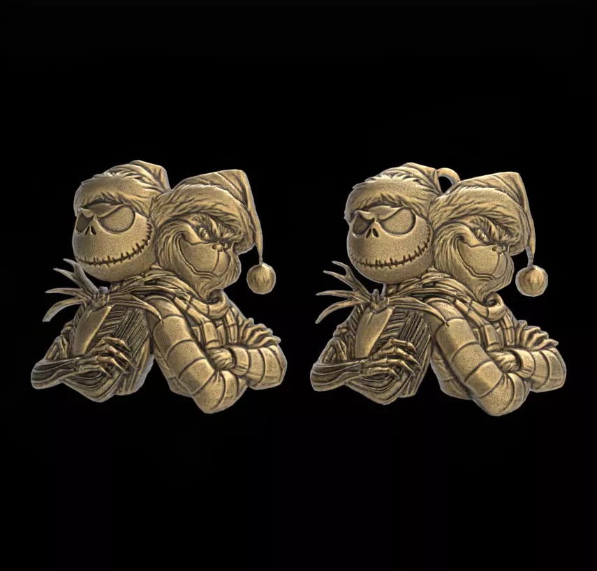 Jack Skellington and Grinch 3D Bas-Relief Model for CNC  3D print model_0