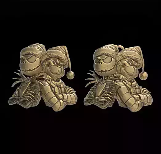 Jack Skellington and Grinch 3D Bas-Relief Model for CNC  3D print model