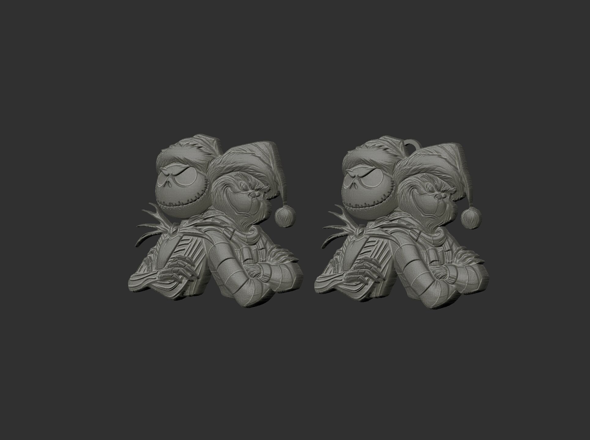 Jack Skellington and Grinch 3D Bas-Relief Model for CNC  3D print model_10