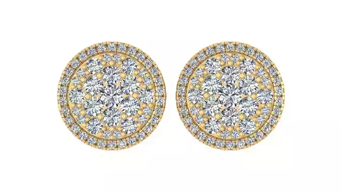 Classic Round Cluster Diamond Stud Earrings 3D print model