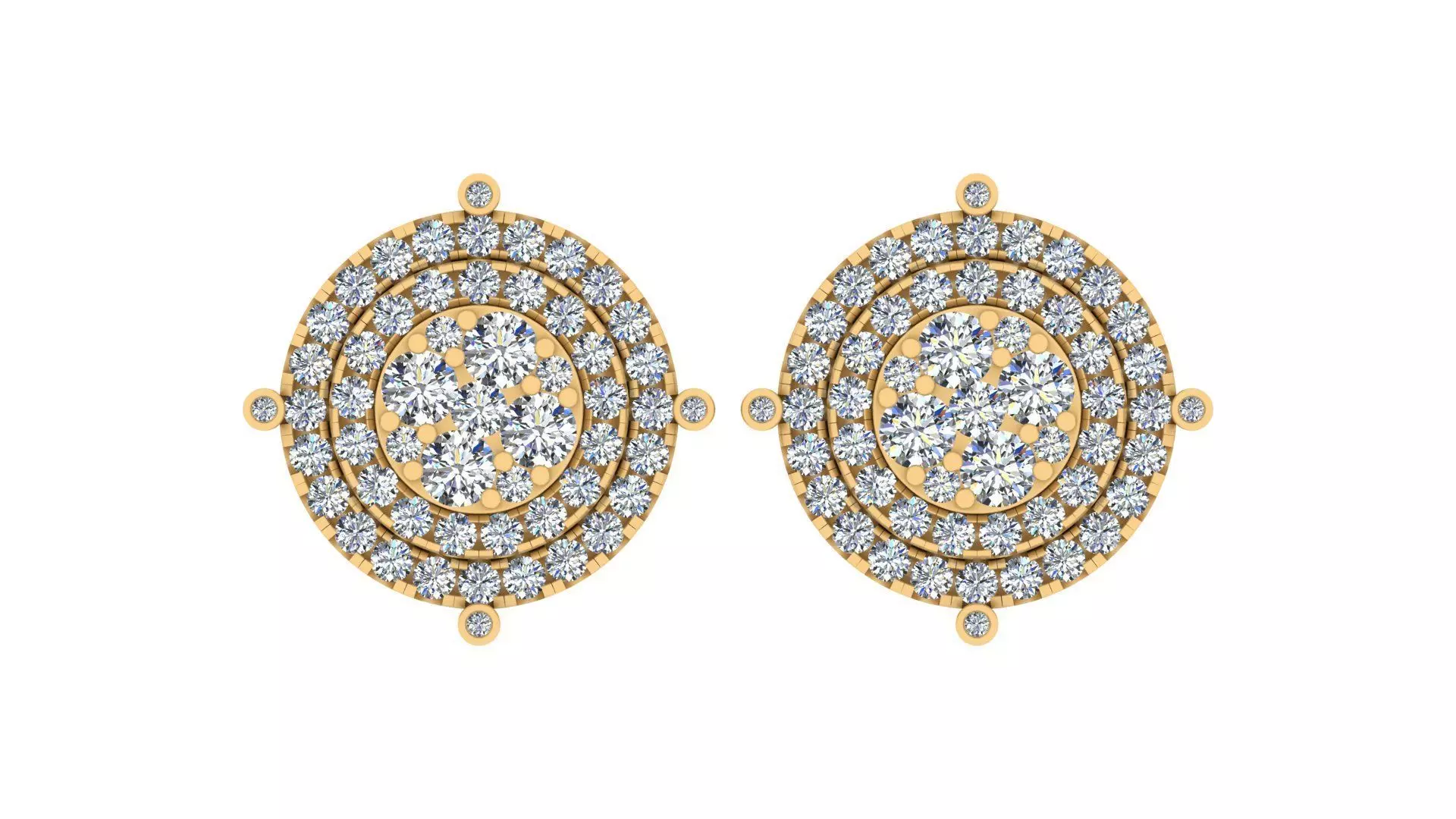 Grand Round Multi-Layer Cluster Diamond Stud Earrings 3D print model
