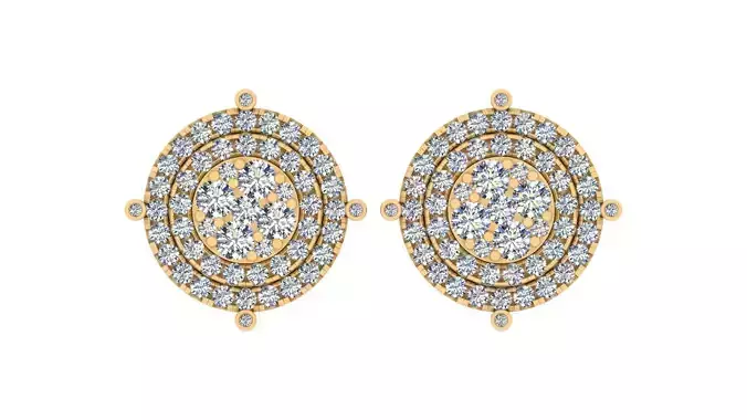 Grand Round Multi-Layer Cluster Diamond Stud Earrings