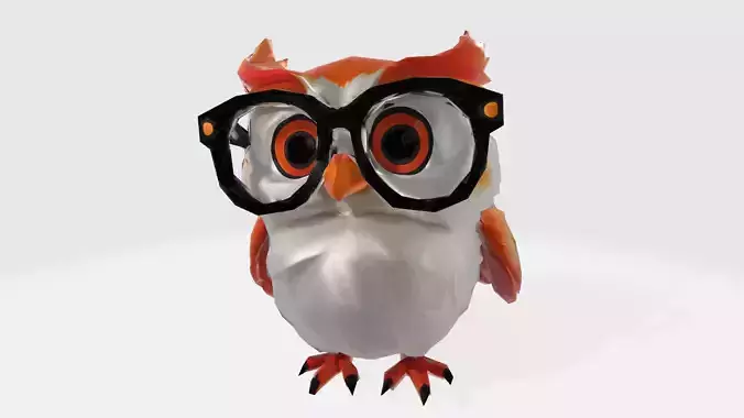 Cute Cartoon Owl with Oversized Glasses Low Poly