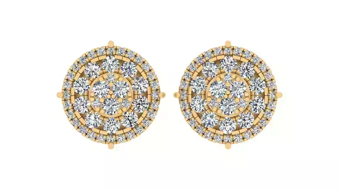  Majestic Multi-Tier Round Cluster Diamond Stud Earrings