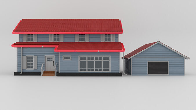 Colonial-Style Suburban House 3D Model Low-poly 3D model