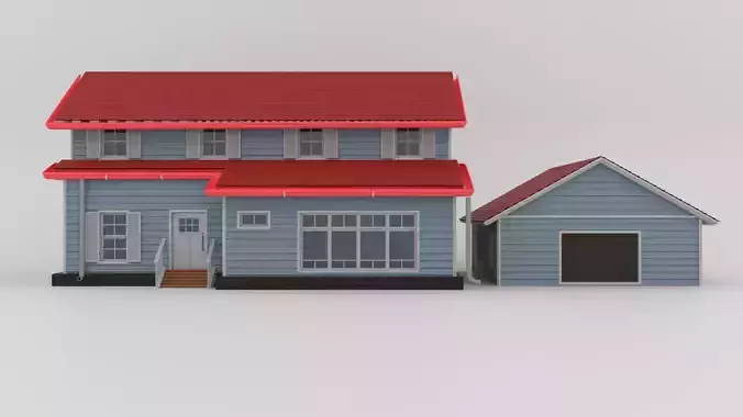 Colonial-Style Suburban House 3D Model