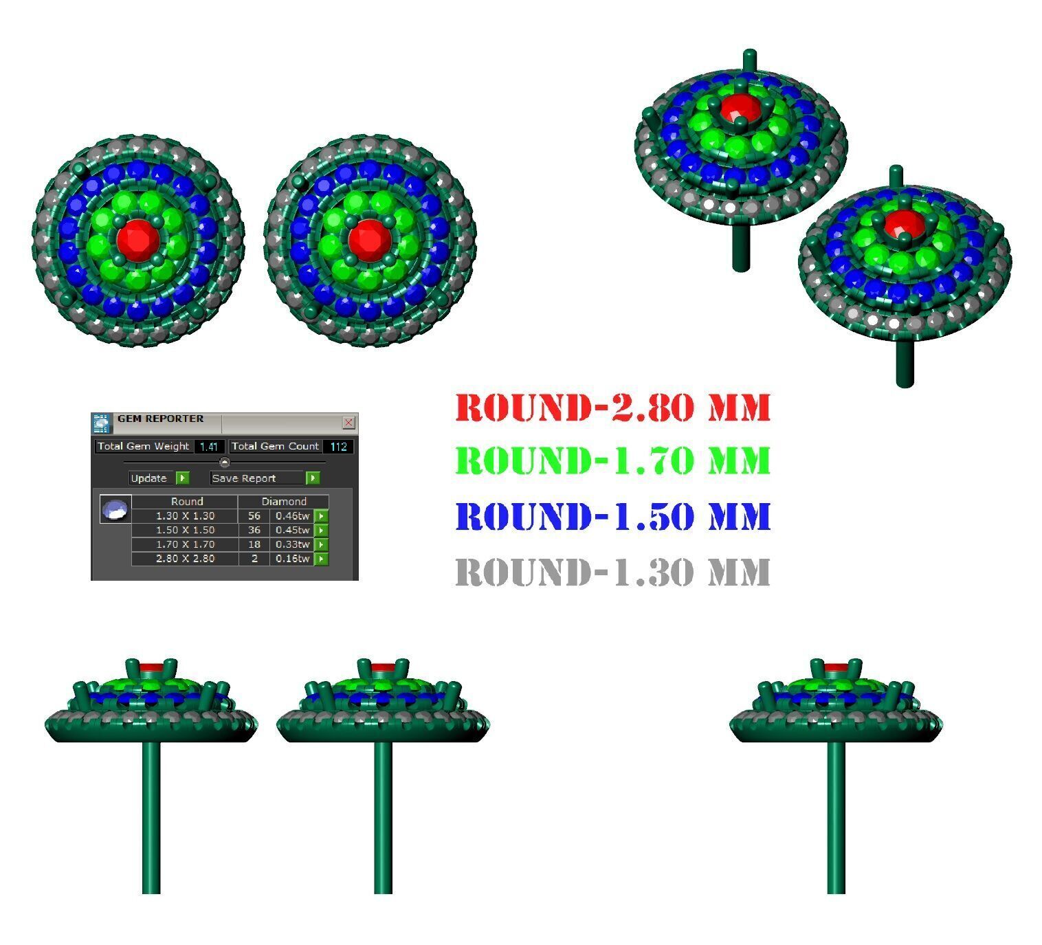 Luxurious Multi-Layered Round Diamond Stud Earrings 3D print model_23