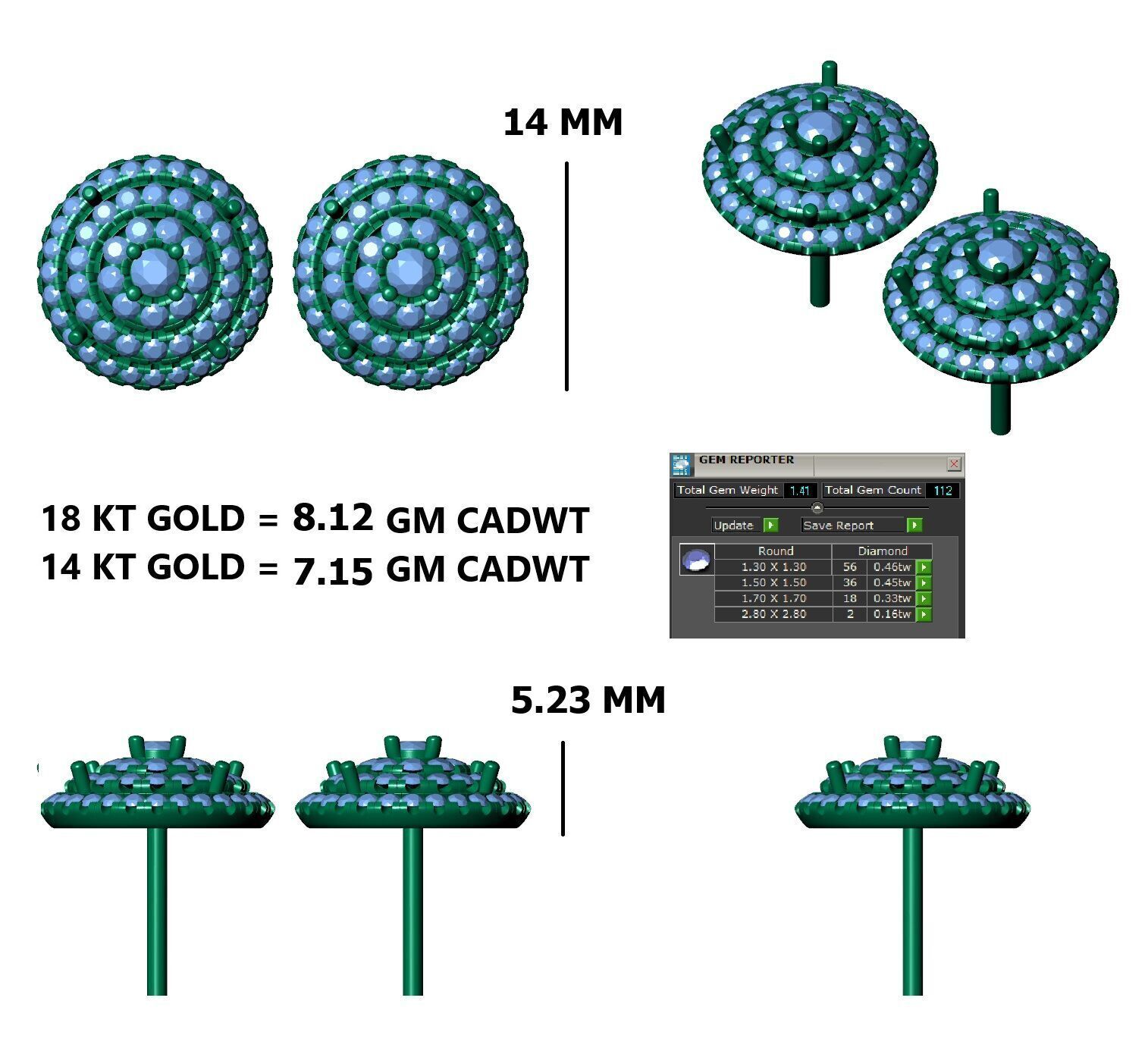 Luxurious Multi-Layered Round Diamond Stud Earrings 3D print model_4