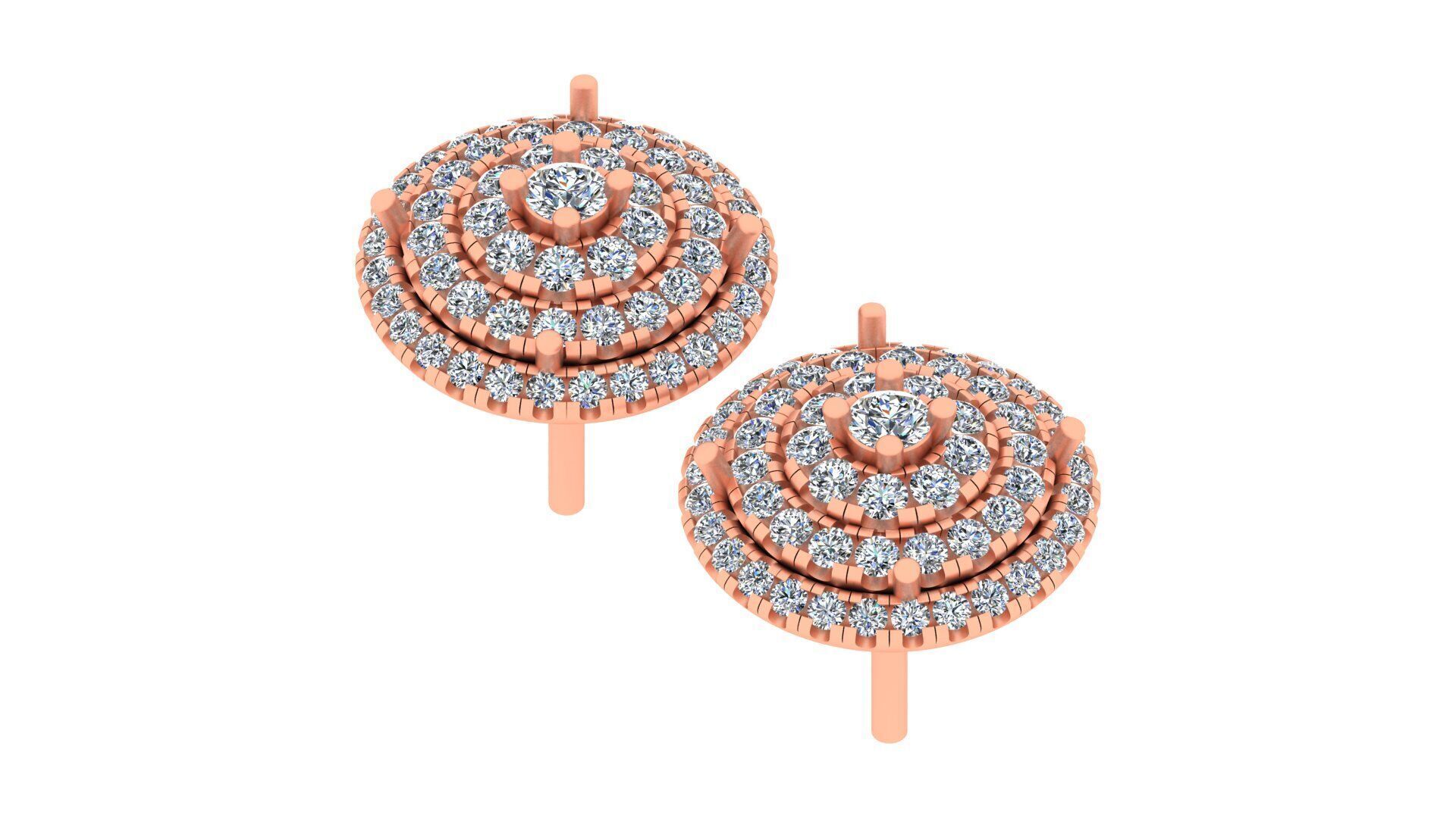 Luxurious Multi-Layered Round Diamond Stud Earrings 3D print model_7