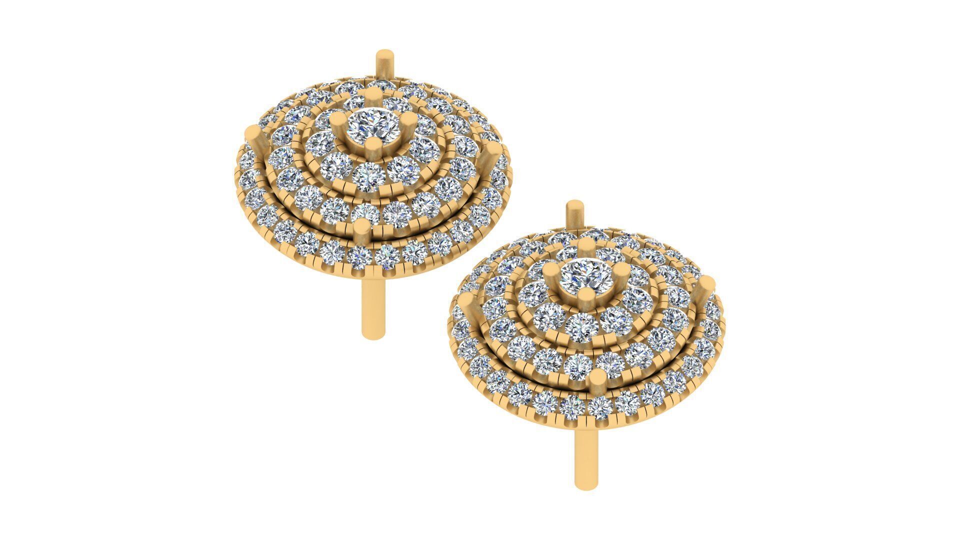 Luxurious Multi-Layered Round Diamond Stud Earrings 3D print model_5