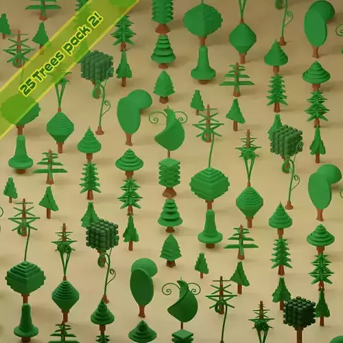 Low Poly Trees Collection - 25 trees pack 2 Low-poly 3D model