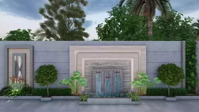 Fountain Wall Low-poly 3D model