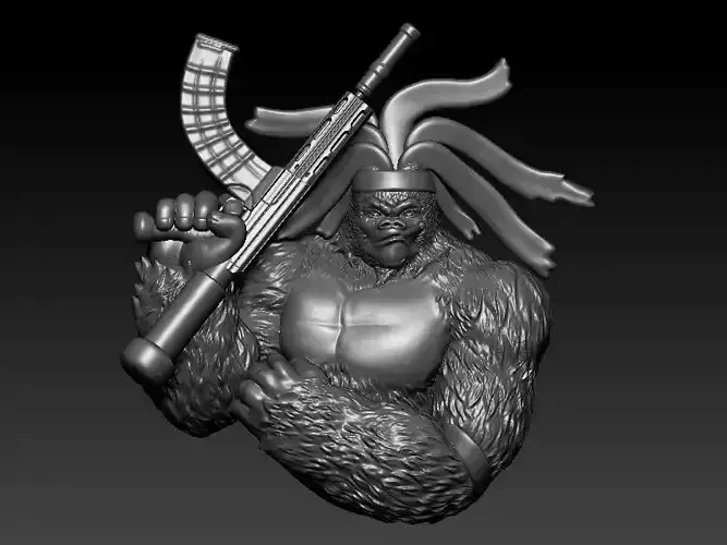 Gorilla Warrior Gun Pendant 3D Model
