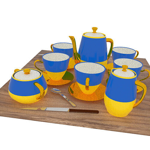 Ukraine flag on Tea-set 15 pieces 3D model