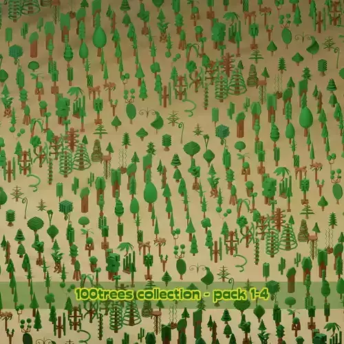 lowpoly trees - 100 Unique  trees pack 1-4 3D Model Collection
