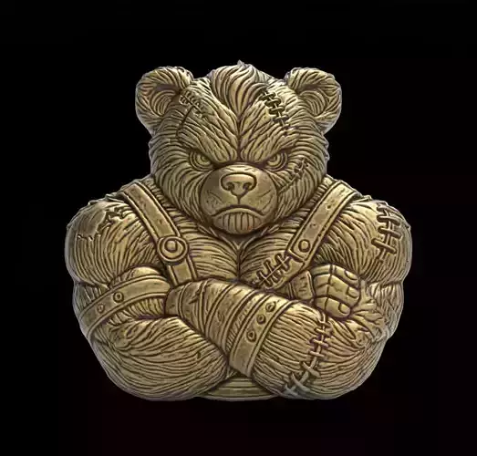 Angry Teddy Bear Warrior 3D Bas-Relief Model for CNC