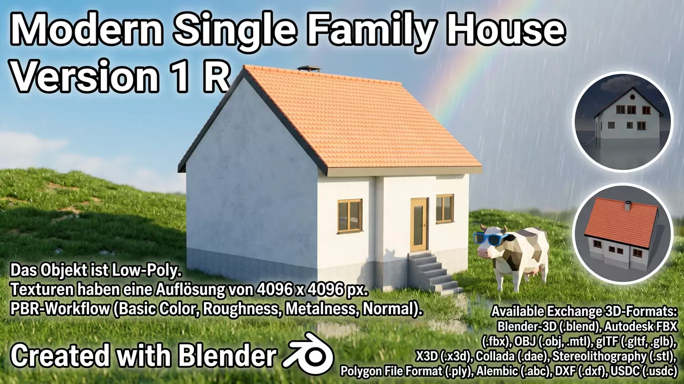 Modern single-family house version 1 R Low-poly 3D model
