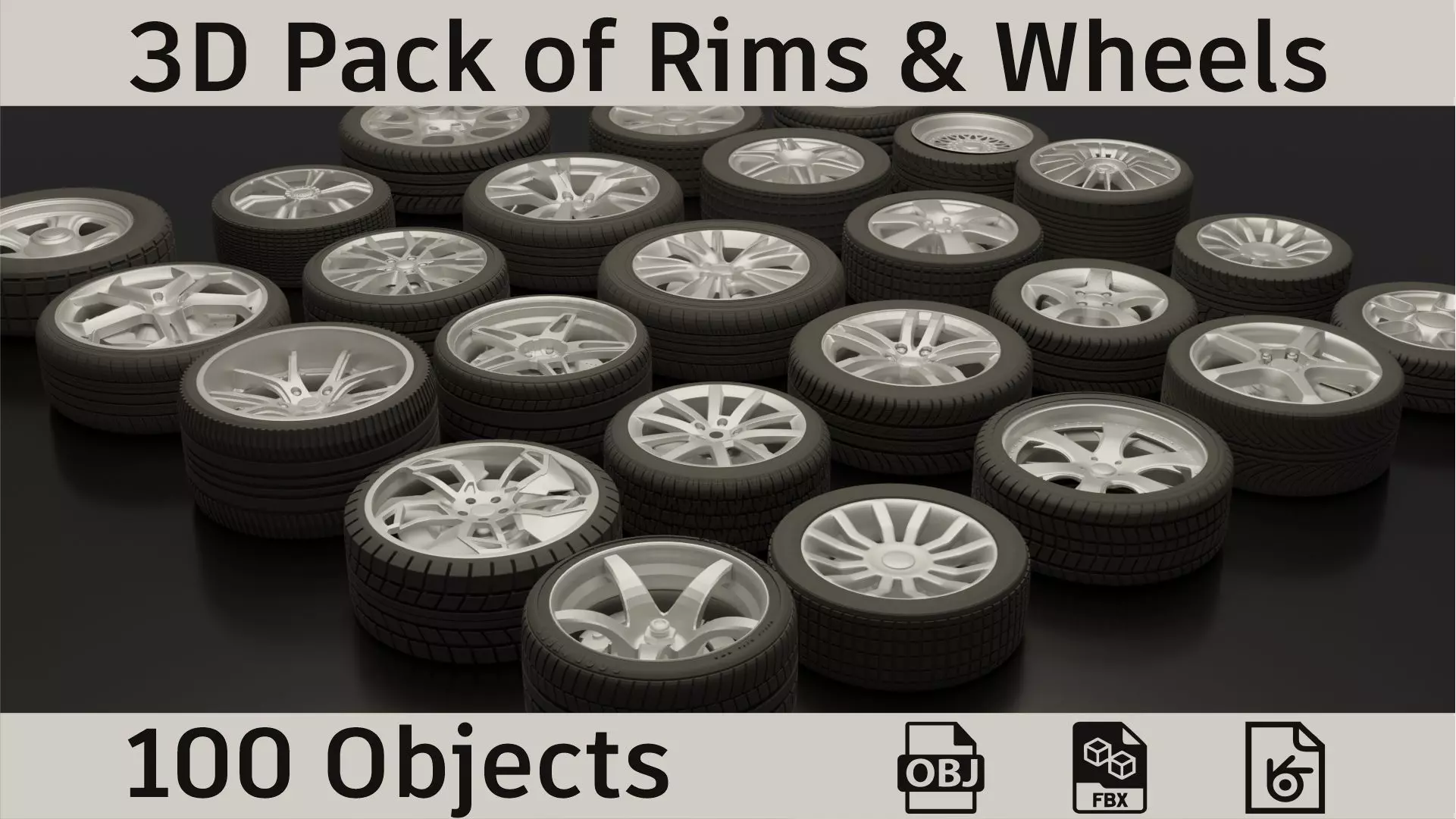 3D Pack of Rims and Wheels 3D model_0