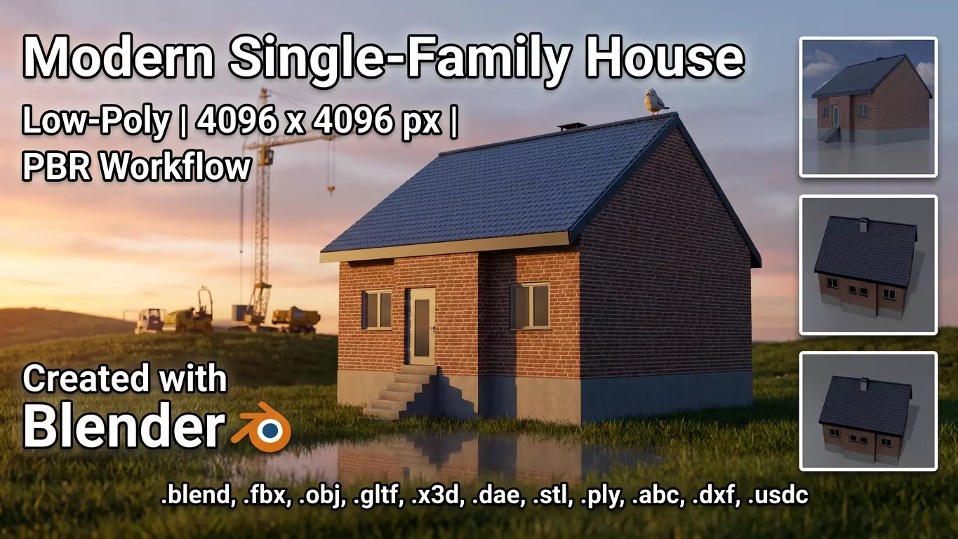 Modern single-family house version 4 L Low-poly 3D model