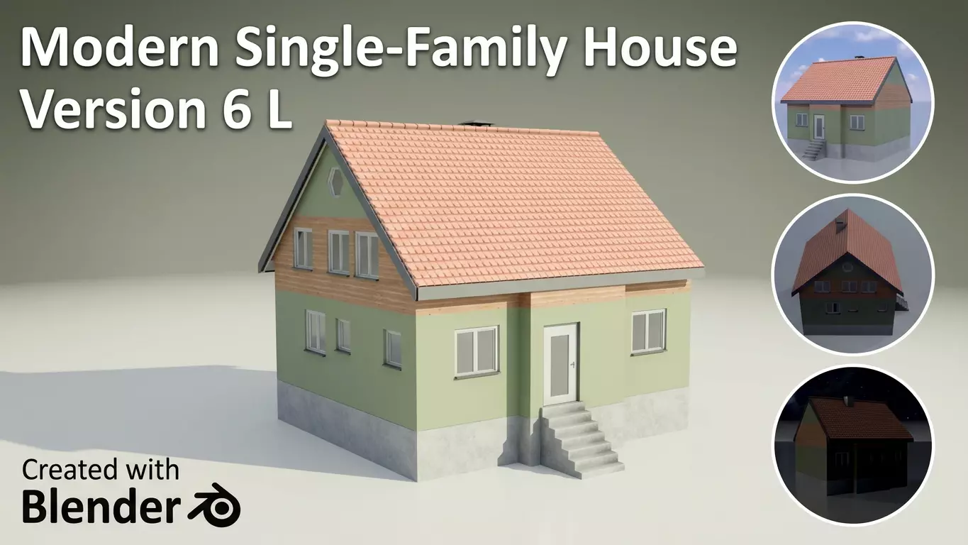 Modern single-family house version 6 L Low-poly 3D model