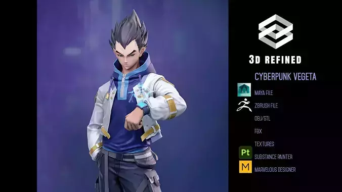 Cyberpunk Vegeta Redesign Maya scene and zbrush sculpt stla Low-poly 3D model