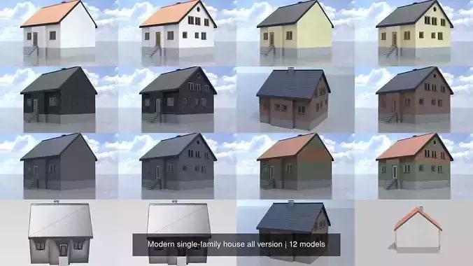 Modern single-family house all version 3D Model Collection