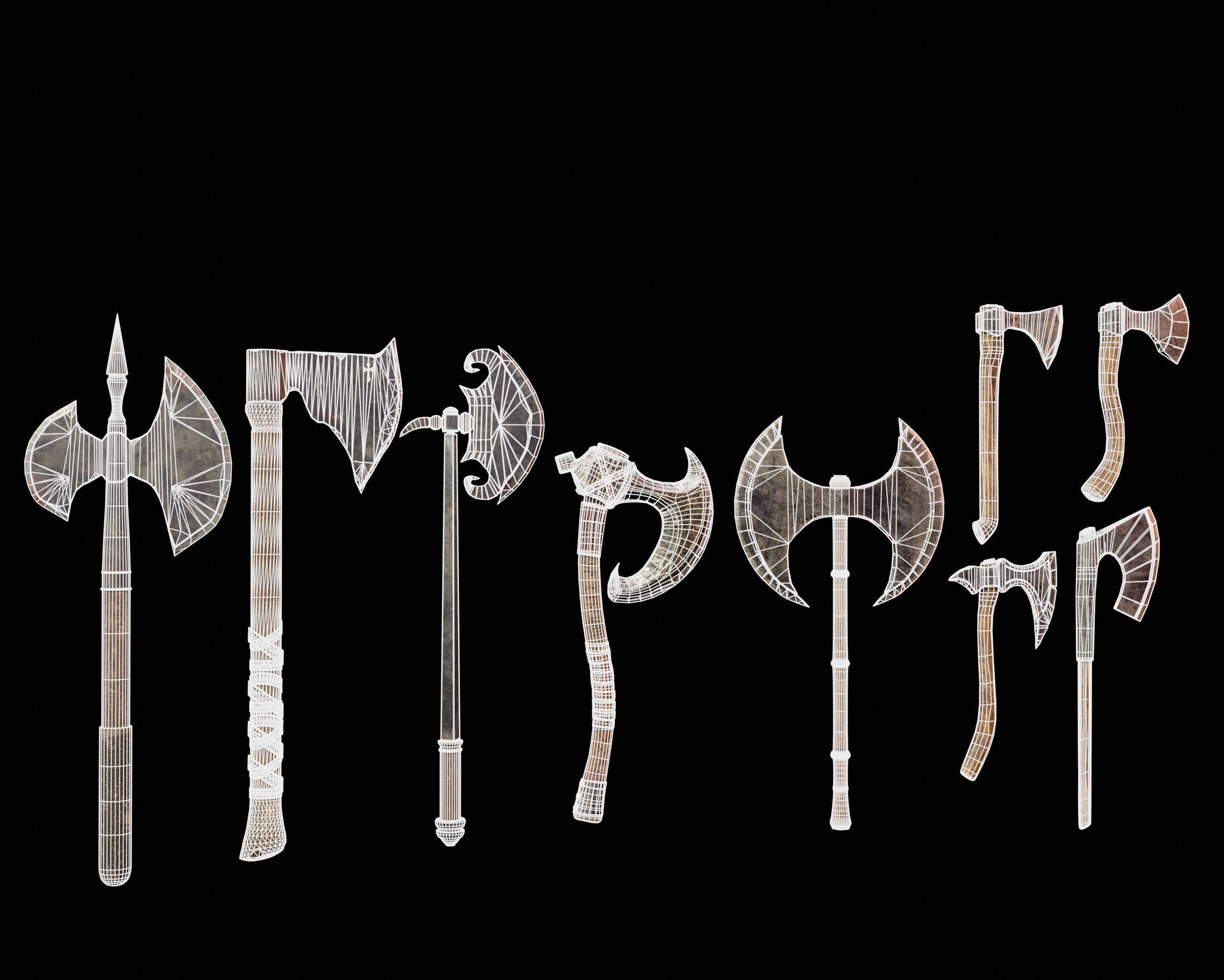 Medieval Axes Pack 3D Model Collection_8