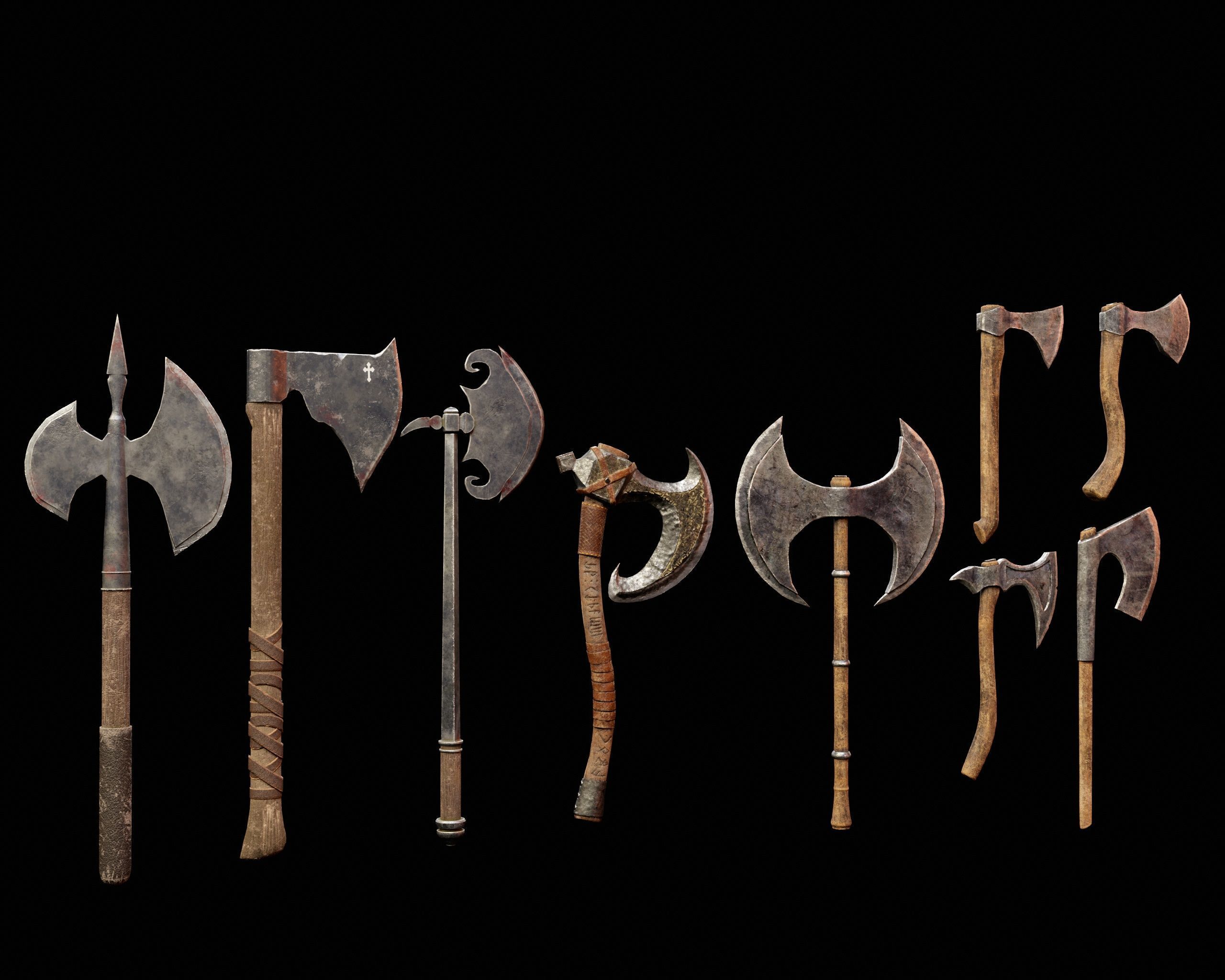 Medieval Axes Pack 3D Model Collection_7