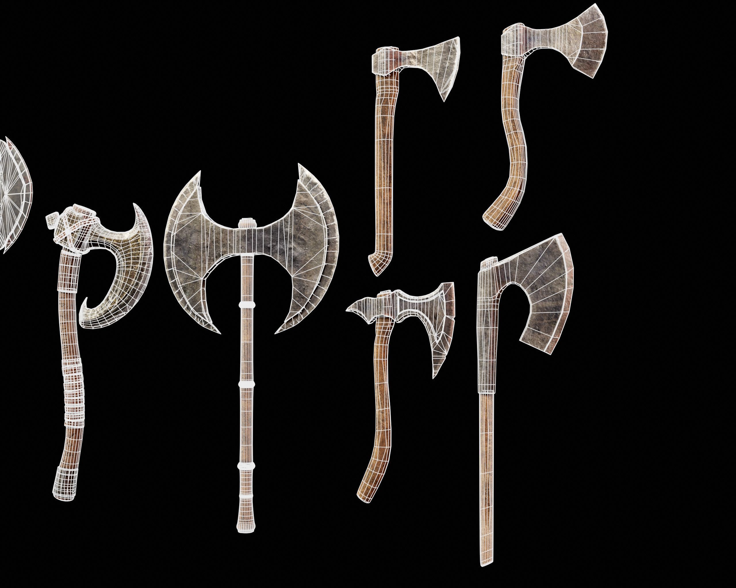 Medieval Axes Pack 3D Model Collection_14