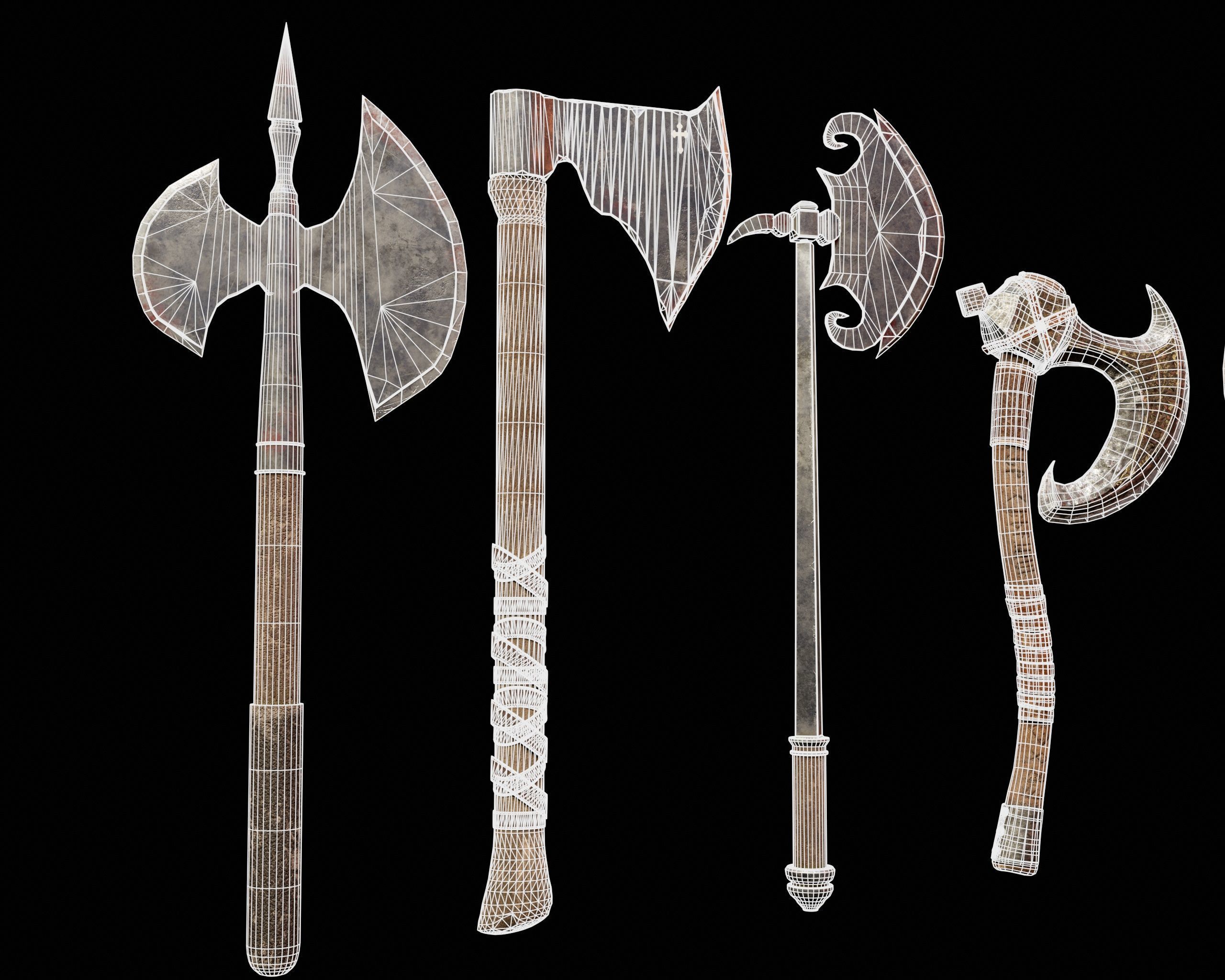 Medieval Axes Pack 3D Model Collection_10