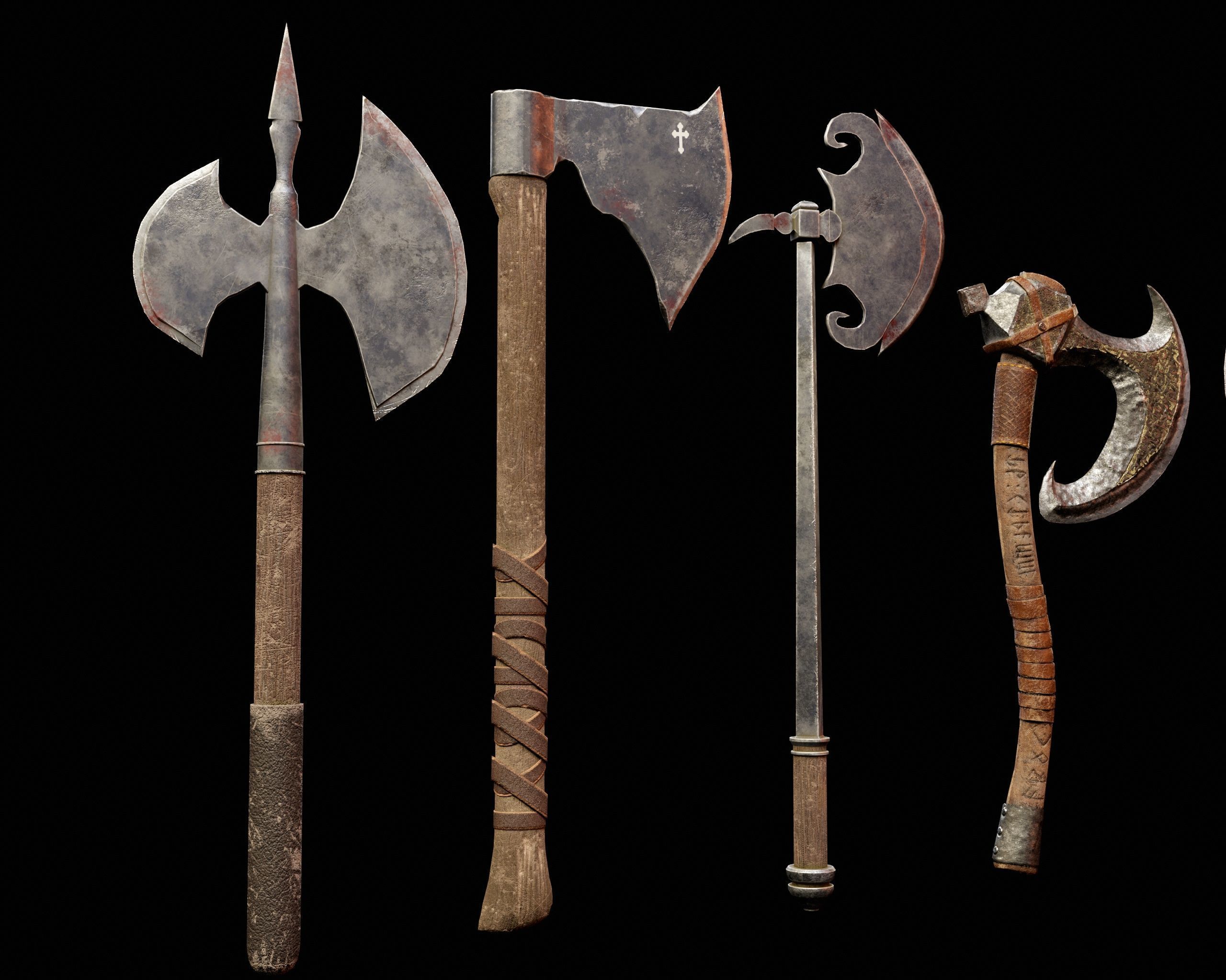 Medieval Axes Pack 3D Model Collection_9