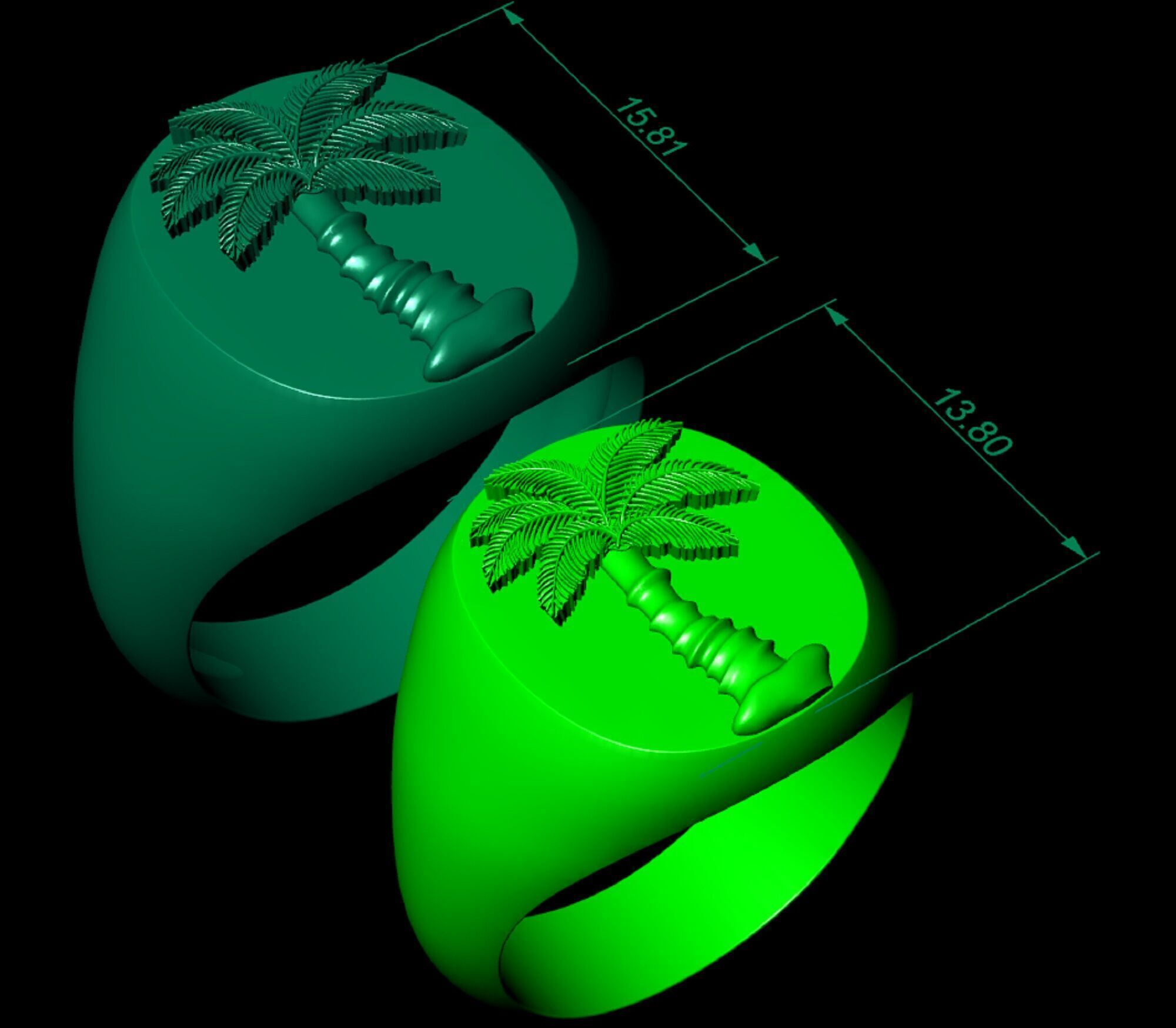 Mens Palm Tree Signet Ring  Three options  3D print model_8