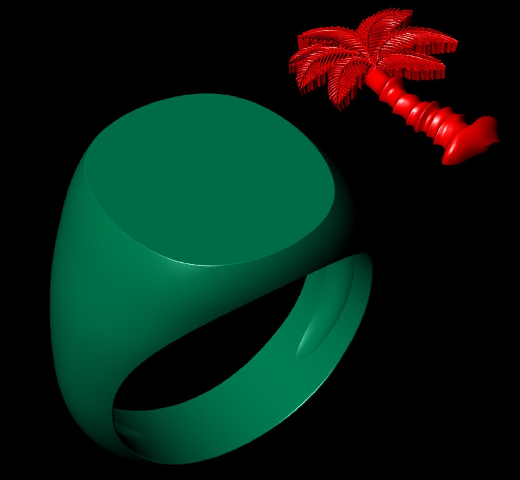 Mens Palm Tree Signet Ring  Three options  3D print model_10