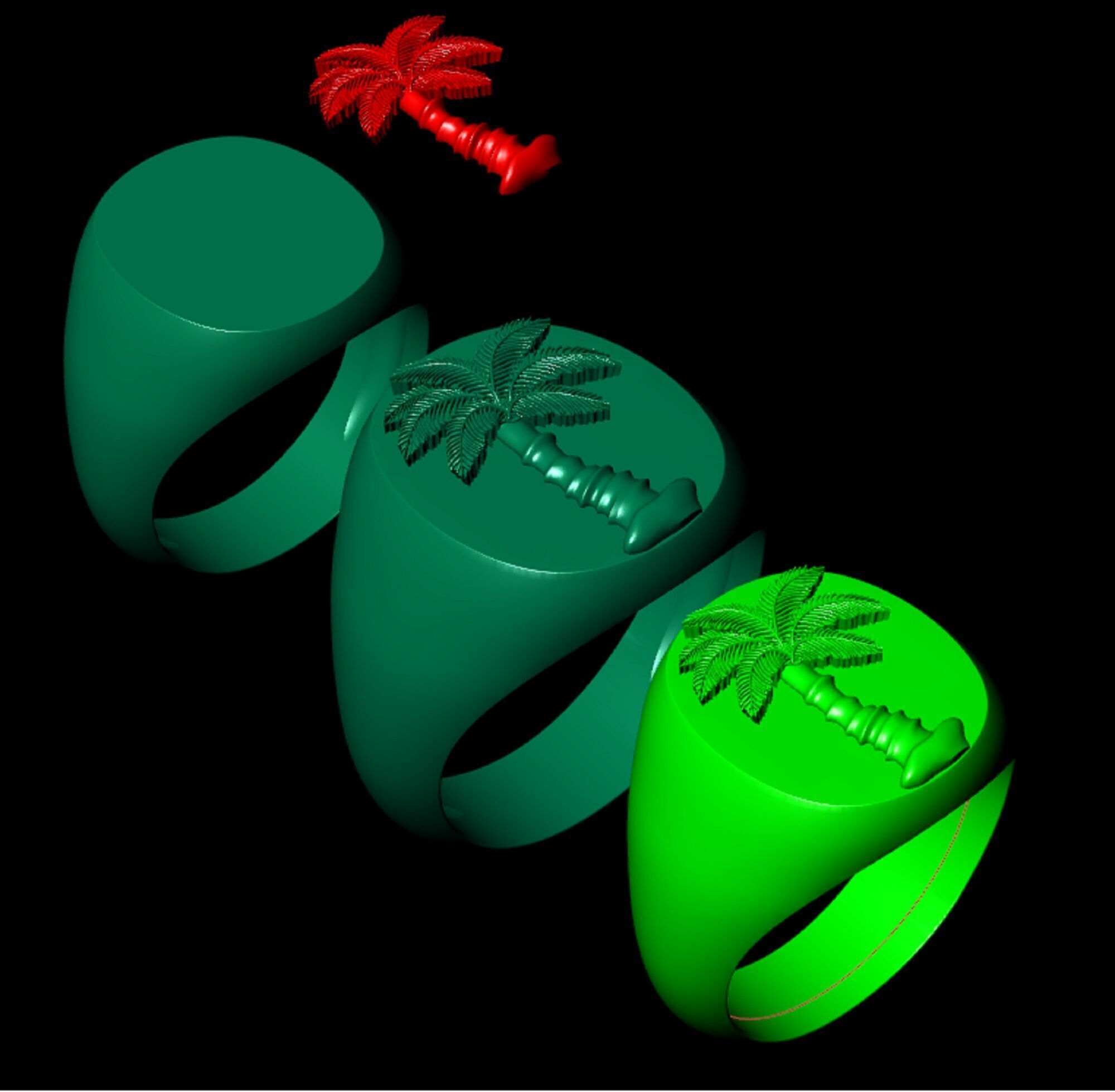 Mens Palm Tree Signet Ring  Three options  3D print model_2